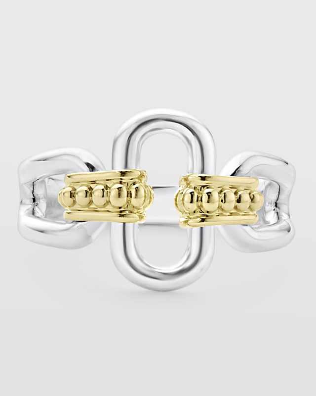 Sterling Silver and 18K Signature Caviar 13mm Oval Link Ring